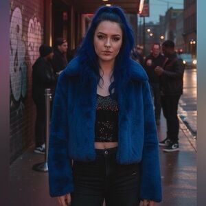 Woman's SO Faux Fur Women's Jacket Royal Blue Size Vibrant Blue Faux Fur Coat XS